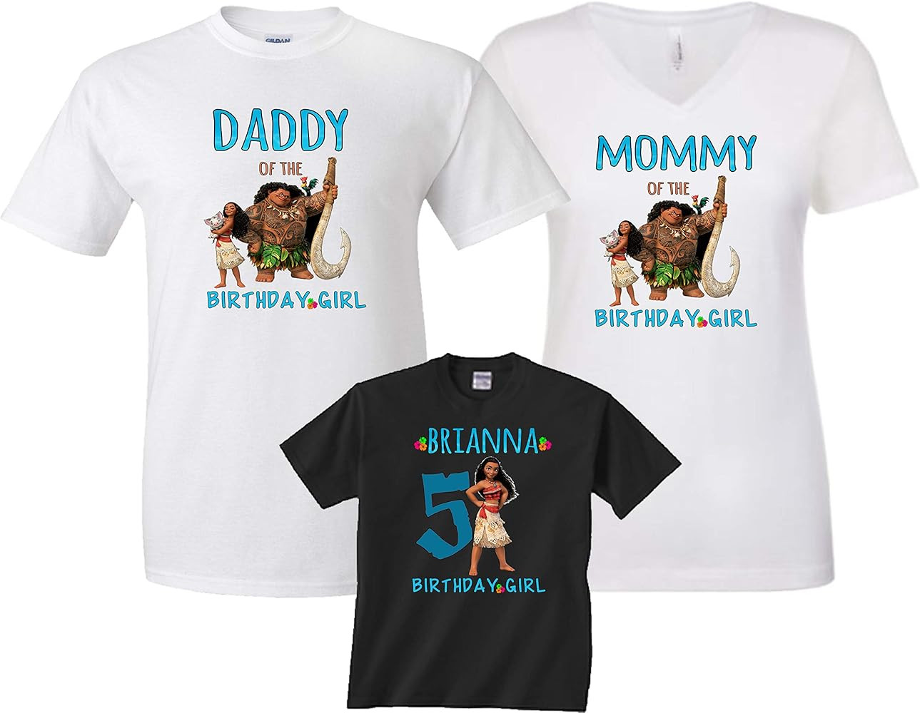 Moana Birthday Girl Matching Family Tshirts Custom Age and Name Multicolored | Amazon (US)