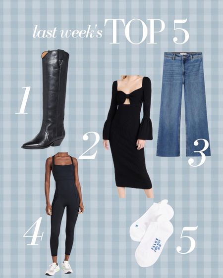 Last Weeks stop 5 selling products! The perfect black midi dress for fall, under $60 culotte jeans, tall black boots, the best no show socks and an athletic onesie perfect for traveling too

#LTKshoecrush #LTKSeasonal #LTKstyletip