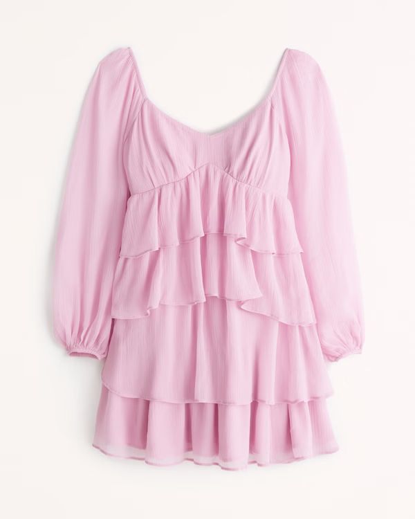 Long-Sleeve Ruffle Tiered Mini Dress | Abercrombie & Fitch (US)