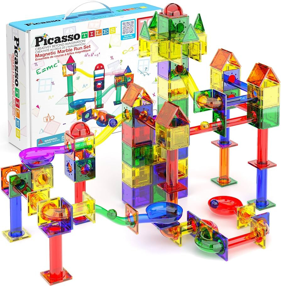 PicassoTiles 70 PCs Marble Run Maze Race Track Magnetic Tiles Magnet Building Block Educational C... | Amazon (US)