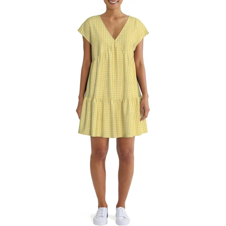 Time and Tru Women's Short Sleeve Woven V-Neck Dress | Walmart (US)
