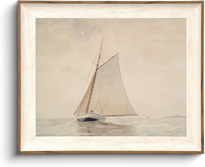 KISSFOX Framed Wall Art Vintage Wall Decor Sailboat Canvas Art Coastal Pictures Seascape Painting... | Amazon (US)