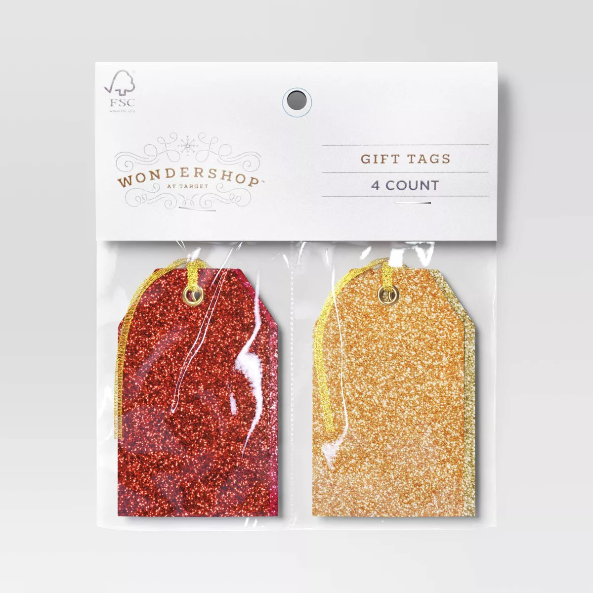 4ct Glittered Cardstock Christmas Gift Tag Red/Gold - Wondershop™ | Target