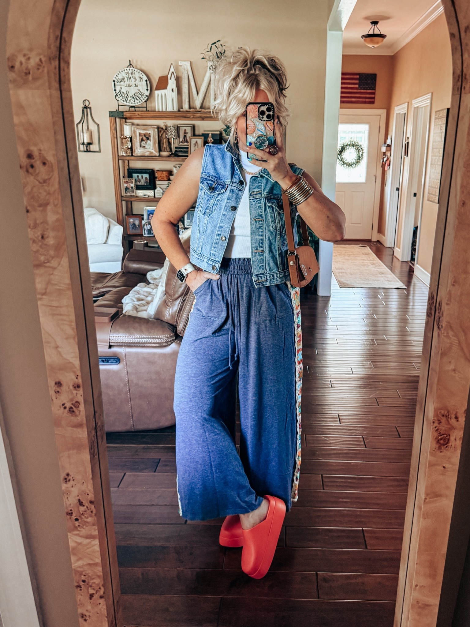 The cutest crochet stripe pants! They come in other colors. I’m wearing a size medium and I’m a size 8/M 5’6 for reference. 
Tank - medium 
Pants - medium 
Denim vest - medium 
Crocs - I sized down 
Earrings are @blueyedhorse save with code MANDIESAVE10 


#LTKStyleTip #LTKShoeCrush #LTKOver40