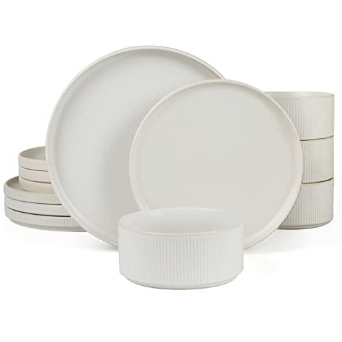 Famiware Star Dinnerware Sets, Plates and Bowls Set for 4, 12 Piece Dish Set, Ribbed, Full Glaze ... | Amazon (US)