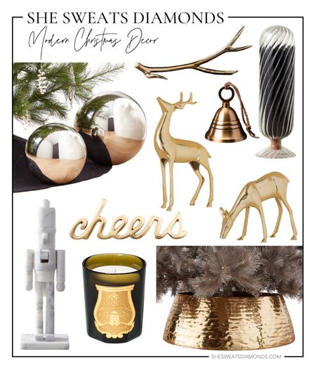 Modern Christmas decor is all about metallics, marble, and textures!

Here are some ideas on how you can elevate your Christmas decor: marble nutcracker, silver orbs, brass reindeer, gold Christmas tree collar, and a festive-scented candle!

#LTKhome #LTKSeasonal #LTKHoliday