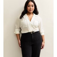 Women's Plus Size White Front Pocket V-Neck Shirt Curves New Look | New Look (UK)