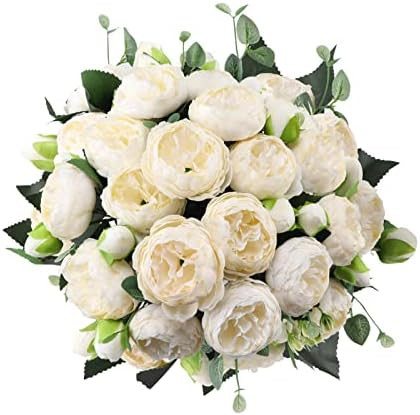 Hoikwo 4 Pack Small Ivory White Peony Artificial Flowers (20 Peony Heads), Silk Fake Flowers Wedd... | Amazon (US)