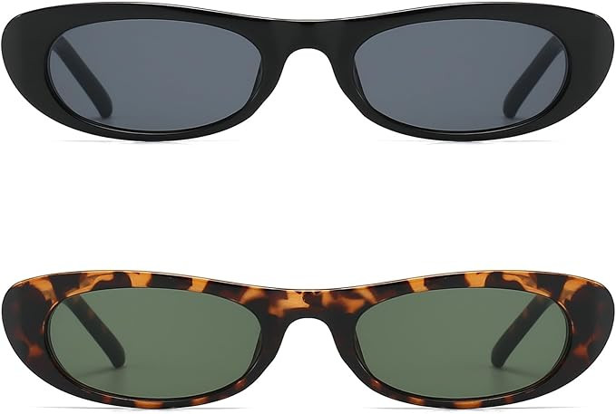 Elongated Narrow Cat Eye Sunglasses for Women 90s Retro Womens Oval Sunglasses Fashion Small Blac... | Amazon (US)