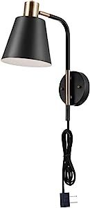 Globe Electric 51374 1-Light Plug-in or Hardwire Wall Sconce, Matte Black, Antique Brass Accents,... | Amazon (US)