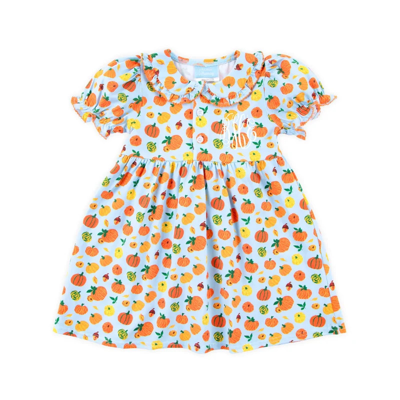 Autumn Pumpkin Blue Lola Dress | Classic Whimsy