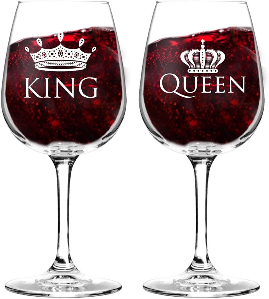King and Queen Wine Glass Gift Set of 2 (12.75 oz) | Fun Novelty His and Hers or Husband Wife Dri... | Amazon (US)