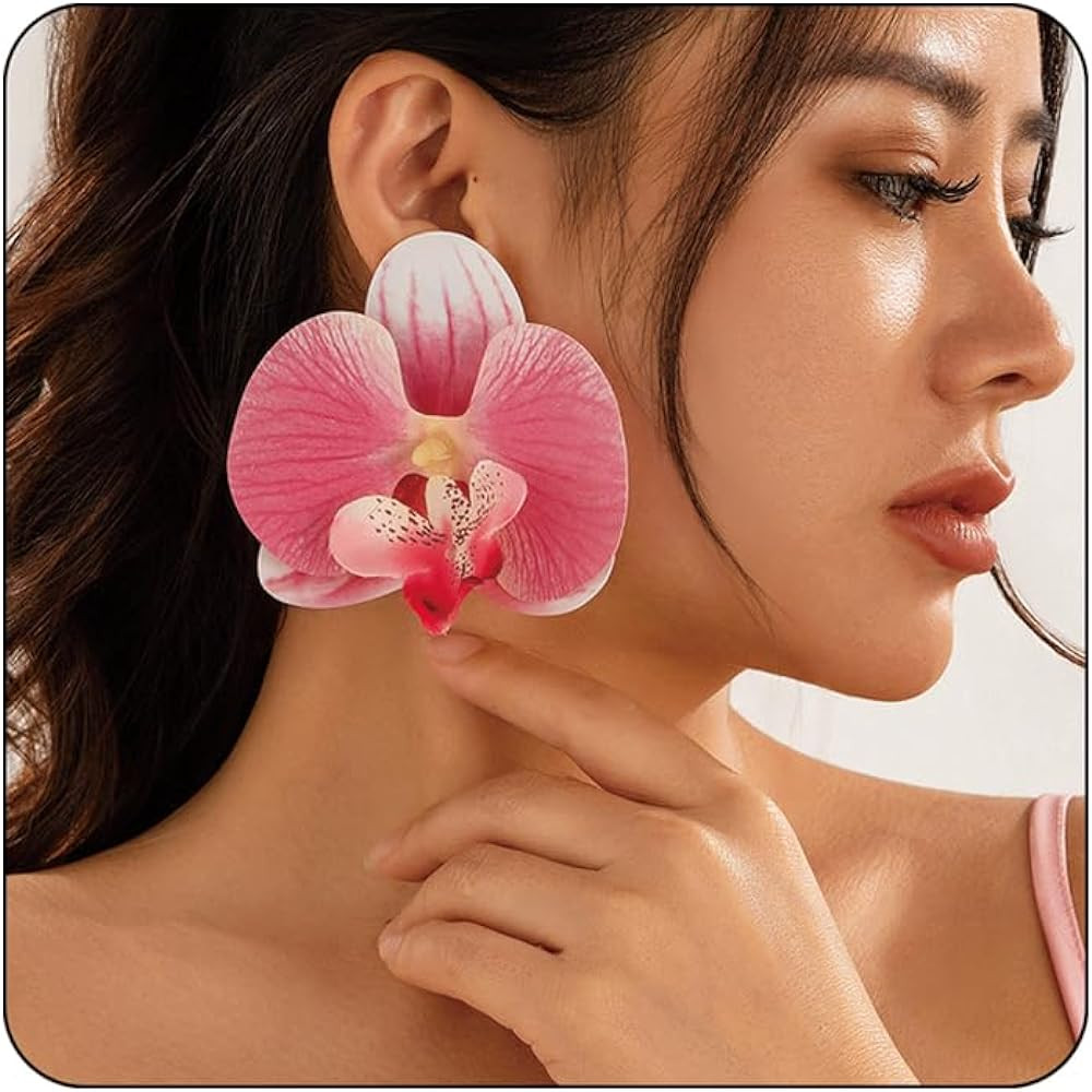 Bethynas Large Butterfly Orchid Flower Stud Earrings Artificial Phalaenopsis Orchid Floral Dangle... | Amazon (US)