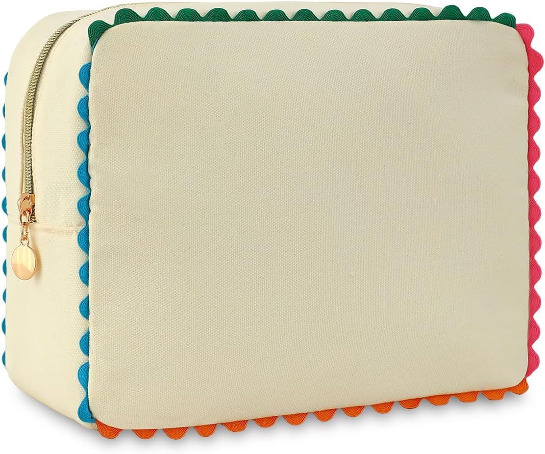Amazon.com: THOVSMOON Canvas Makeup Bag for Women, Rainbow Rick Rack Trim Cute Cosmetic Bag, Mahj... | Amazon (US)