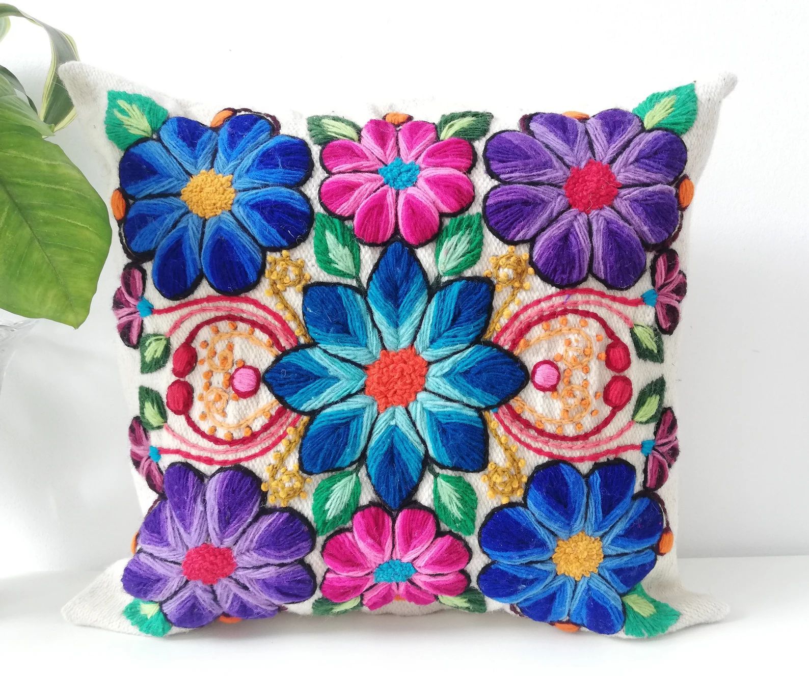Embroidered cushion cover, boho cushion, bohemian decor, bohemian cushion, colourful cushion, Per... | Etsy (US)