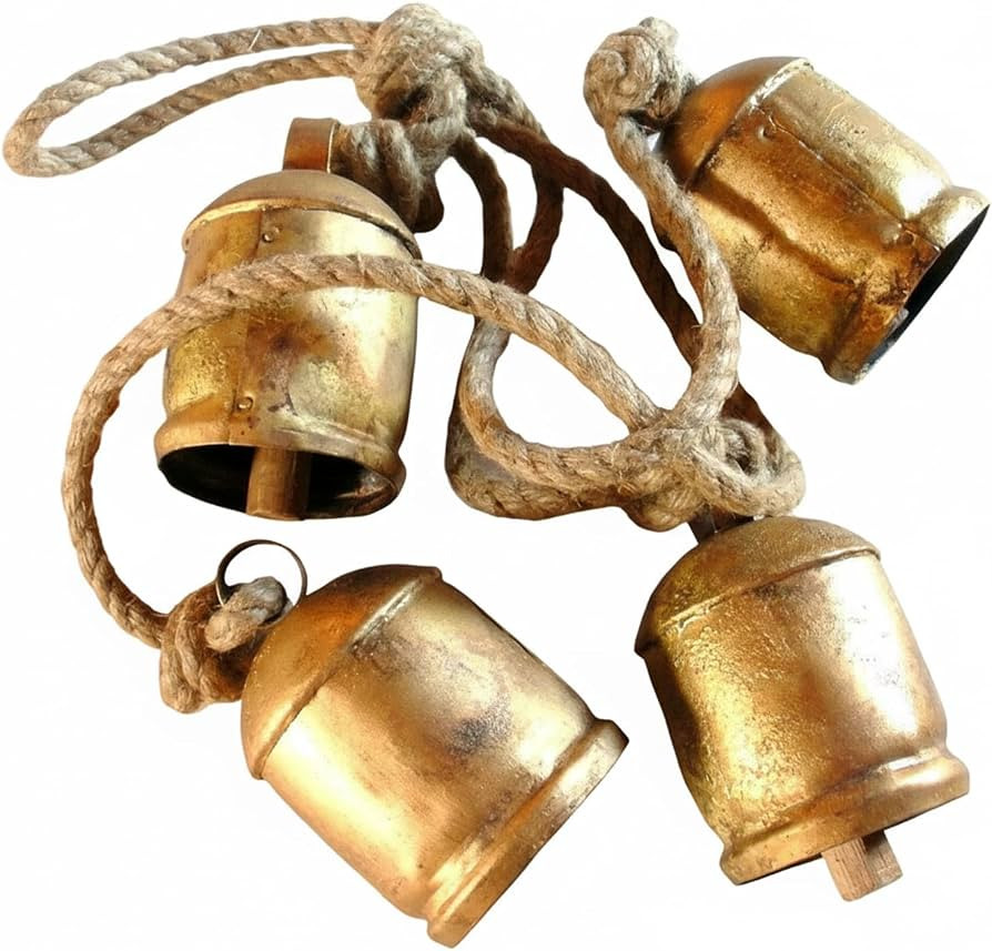 4 Vintage Cluster Cow Bells on Rope, Rustic Christmas Hanging Bells Chime for Indoor Holiday Deco... | Amazon (US)