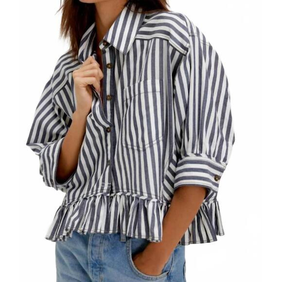 NEW FREE PEOPLE bailey stripe shirt top in nautical navy combo | Poshmark