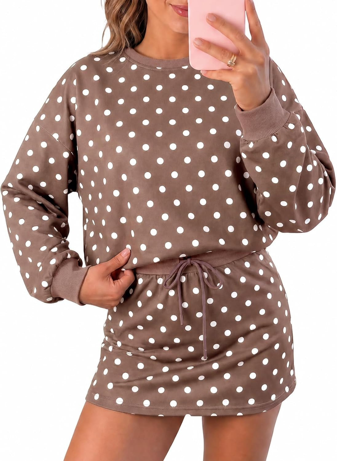 Wenrine Womens Polka Dot 2 Piece Skirt Sets Drawstring Skorts Workout Set | Amazon (US)