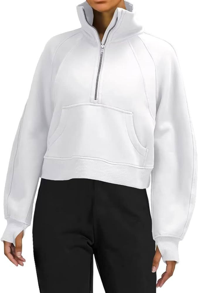 BONITEE Women Long Sleeve Half Zip Fleece Lined Collar Sweatshirts Workout Crop Top Sweatshirt Pullo | Amazon (US)