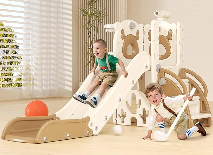 XJD 7 in 1 Toddler Slide, Kids Indoor Slide for Toddlers 1-3, New Upgrade with Golf, Basketball H... | Amazon (US)