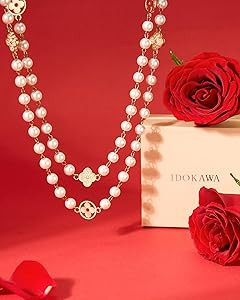 IDOKAWA 8MM Round Simulated Shell Pearl Strand Layered Necklace for Women, Dainty Multiple Strand... | Amazon (US)