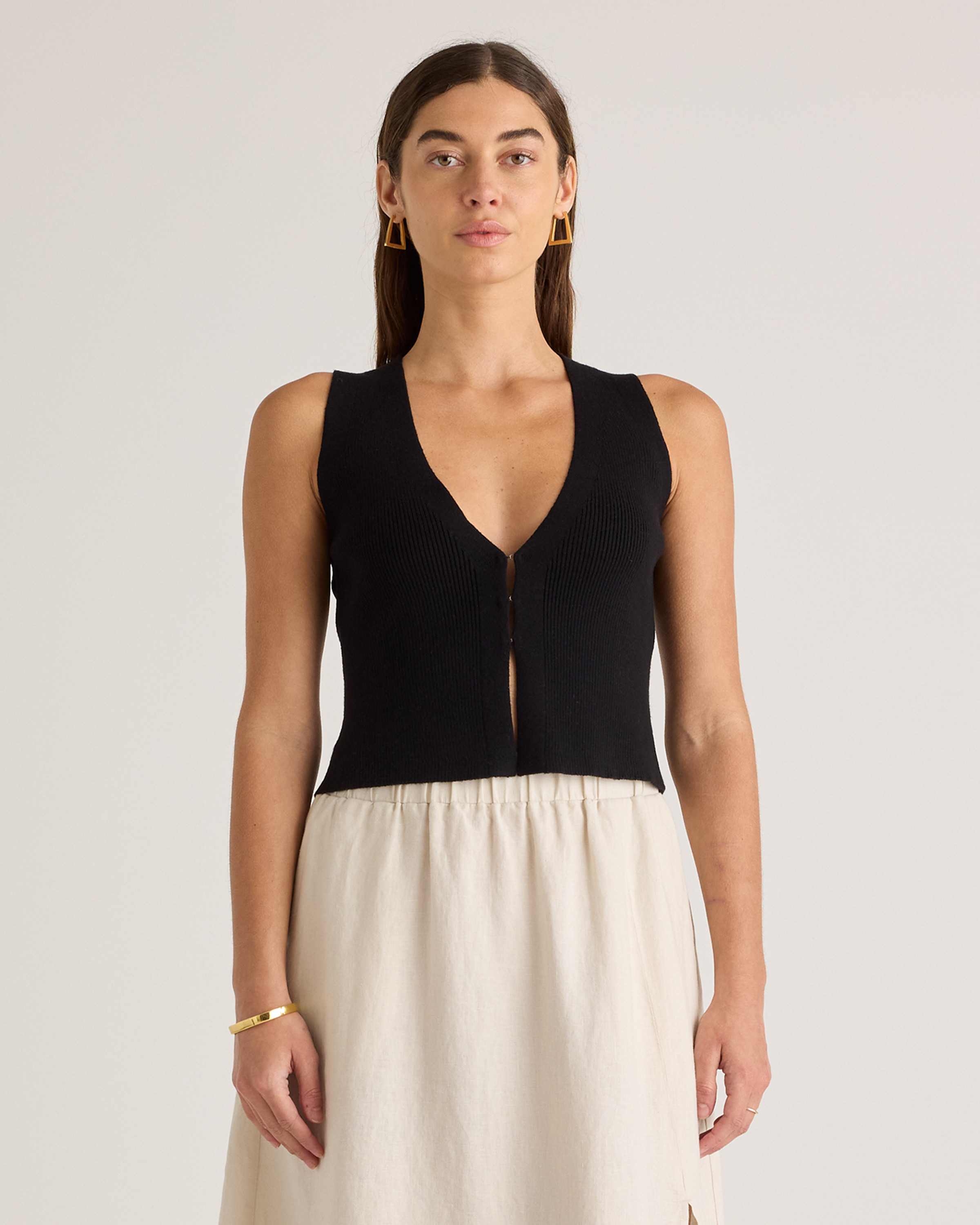 Eco-Knit Split Front Sweater Vest in Black | Quince