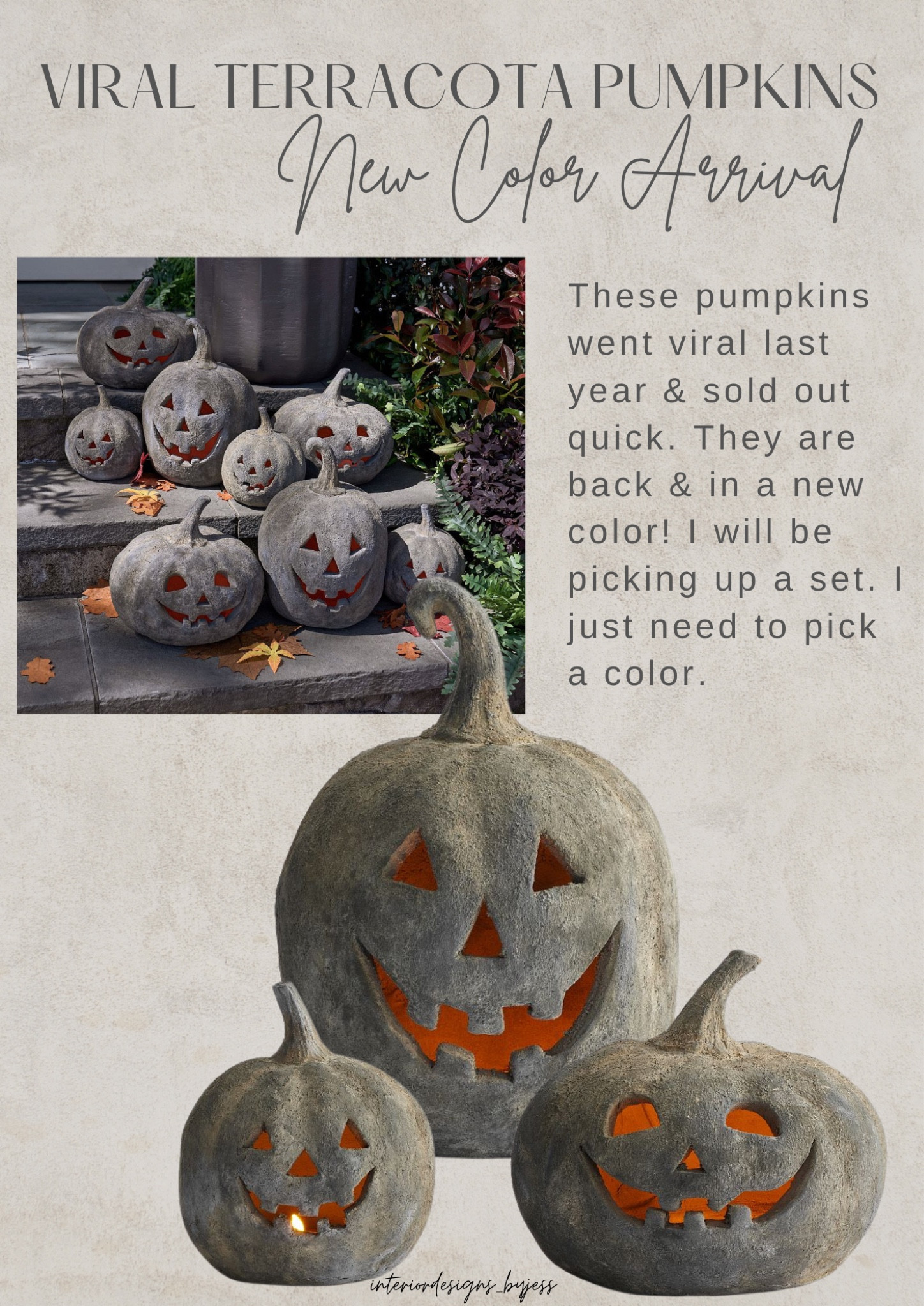 In love with these terracotta pumpkins! The design and texture is perfect! I plan on styling mine indoors on my console tables. 

Pottery barn 
Pottery barn Halloween 
Designer Halloween 
Living room
Home decor 
Fall decor 


#LTKSeasonal #LTKstyletip #LTKhome