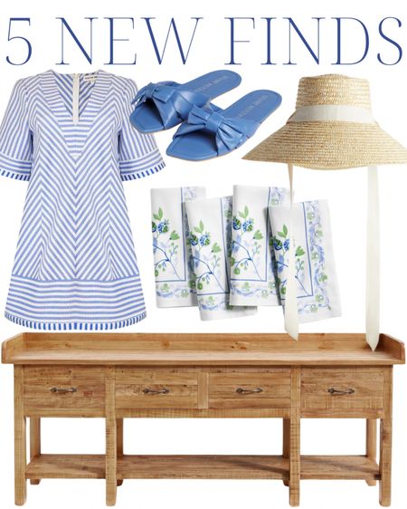 blue and white striped dress, blue bow flats, summer sandals, wood console table, summer hat, woven hat, blue and white floral napkins, blue and green floral, Williams-Sonoma, Tuckernuck, J.Crew, Hunter Bell, Tnuck, Sofia Richie Grainge, classic home, traditional home, chinoiserie, grandmillennial home, grandmillennial style, classic style, preppy style, summer outfit, summer style, coastal grand, coastal home, Nancy Meyers, Pottery Barn, H&M

#LTKStyleTip #LTKFindsUnder50 #LTKHome