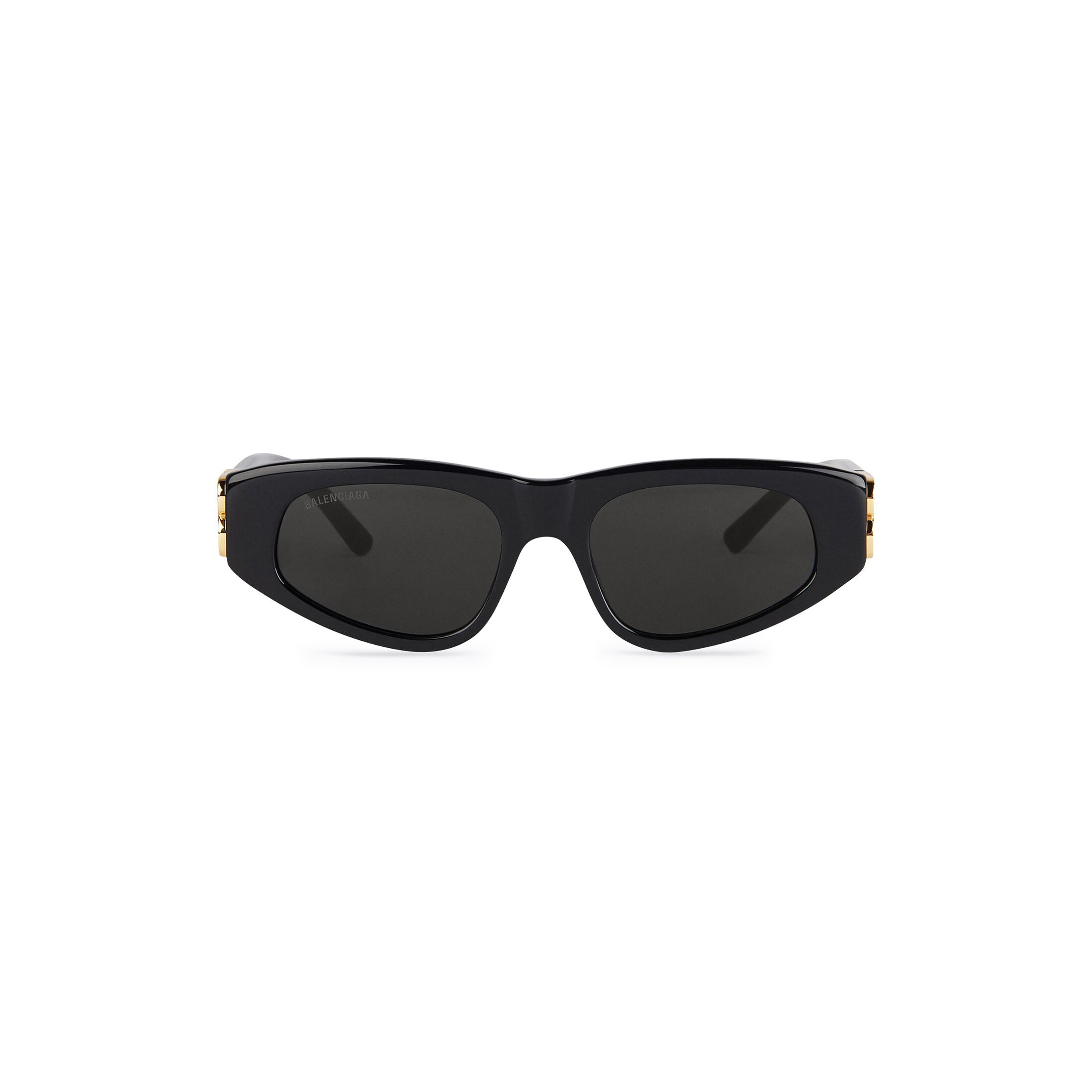 Dynasty D-Frame Sunglasses in black acetate with black lenses, gold toned hardware | Balenciaga