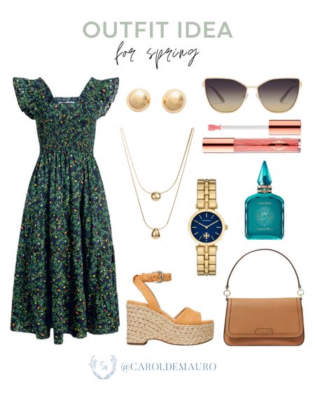 Try this stylish outfit idea for spring! A chic midi dress paired with espadrilles heels, stylish sunglasses, and more! 
#beautypicks #goldaccessories #vacationstyle #brunchoutfit

#LTKItBag #LTKShoeCrush #LTKBeauty