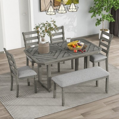 6 PCS Rubber Wood Dining Table Set with Beautiful Wood Grain Veneer Tabletop and Soft Cushion, Gray-ModernLuxe | Target