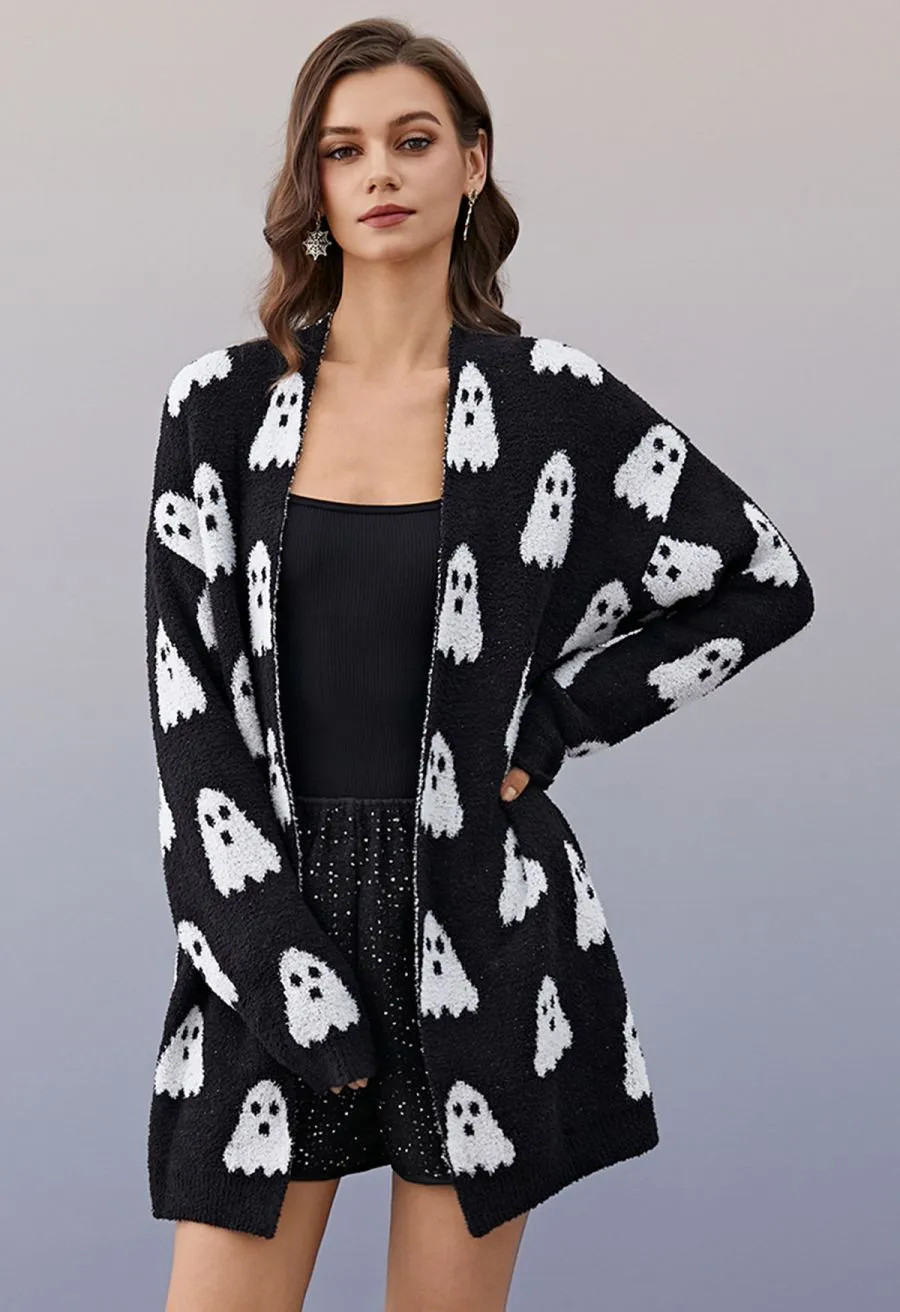 Naughty Ghosts Open Front Longline Knit Cardigan | Chicwish
