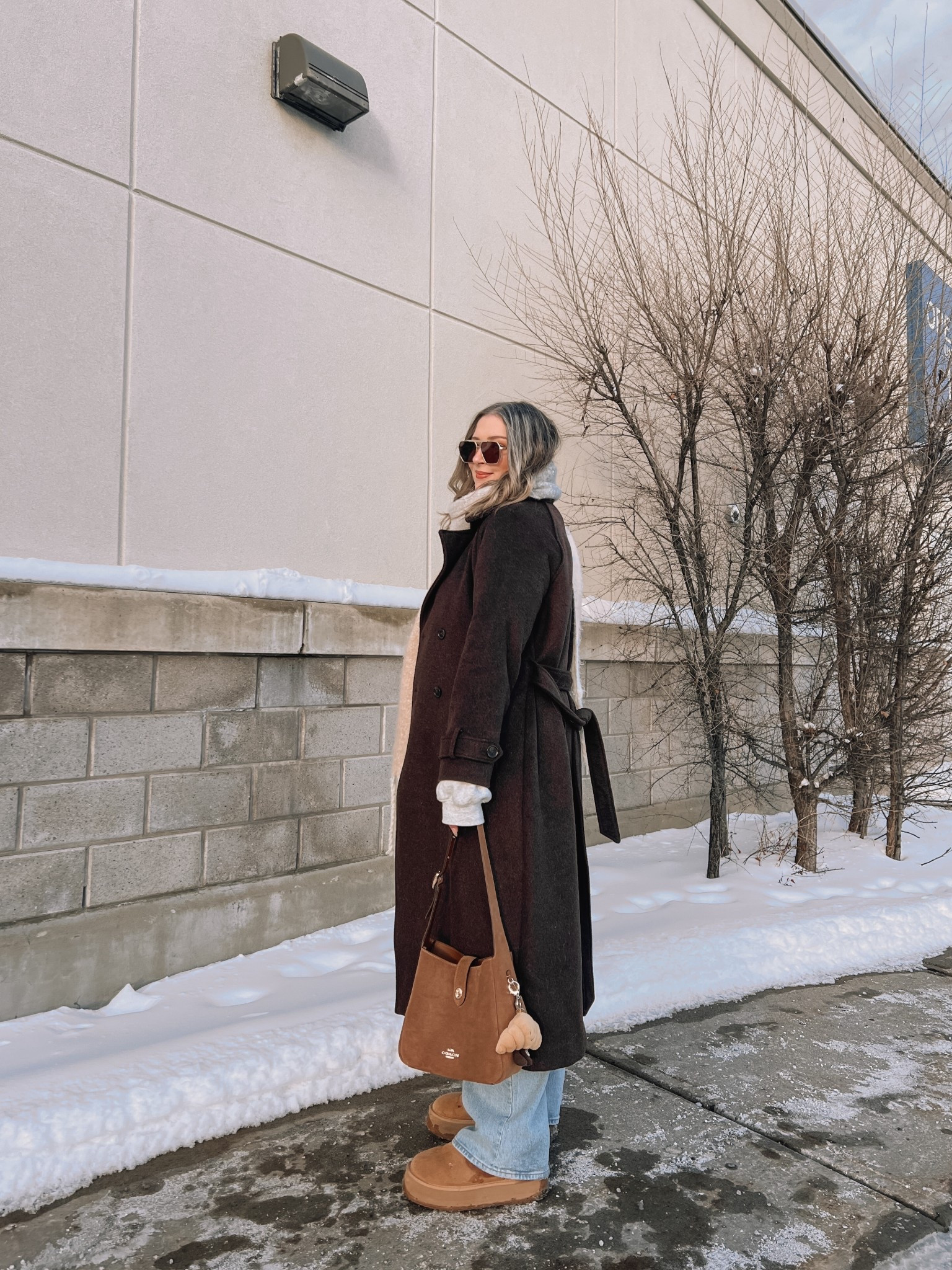 Casual winter outfit! I’m wearing my usual size L in my Abercrombie long chocolate brown wool blend coat. These are my all time fave jeans from Abercrombie, wearing 32 for a looser fit. My Ugg style platform boots are Amazon and such good quality, I’m a 9.5-10 and wear a 10. I’ve been using this suede Coach shoulder bag on repeat and it’s perfect for everyday. Linked similar scarf & sweatshirt 


#LTKwinter #LTKstyletip #LTKmidsize