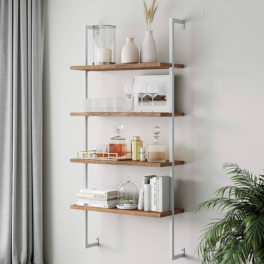 Nathan James Theo 4-Shelf Bookcase, Floating Wall Mount Shelves with Natural Wood and Industrial ... | Amazon (US)