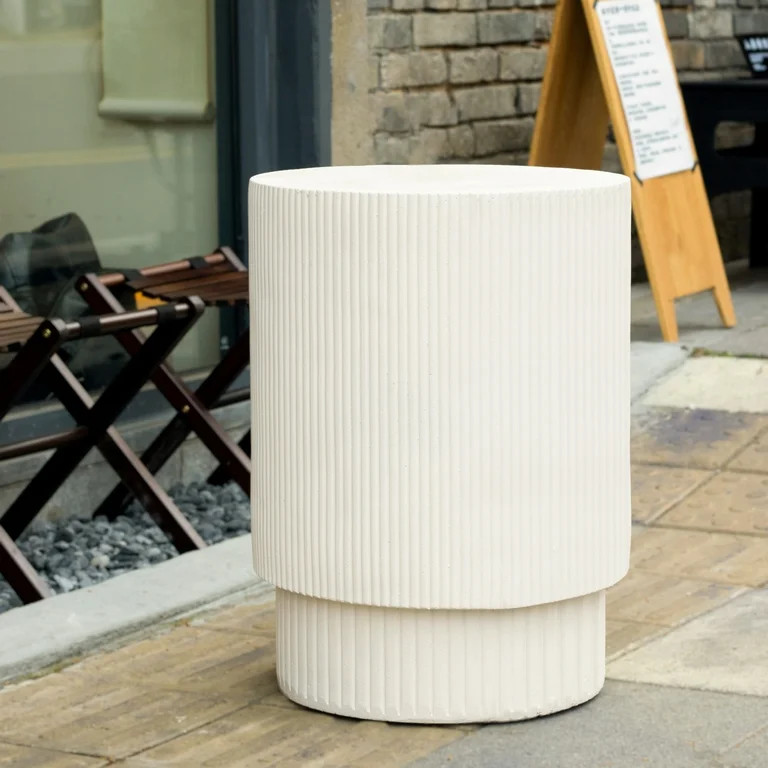 Christopher Knight Home Minimalist Ribbed MGO Side Table, Concrete, Indoor/Outdoor, White | Walmart (US)