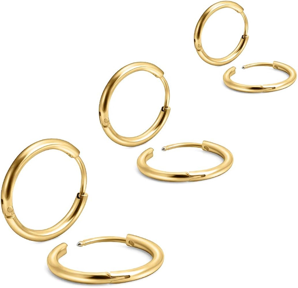 EACHLP Unisex 18K Real Gold Plating Surgical Steel Sleeper Tiny Hoop Earrings,Nose Ring Septum Ri... | Amazon (US)