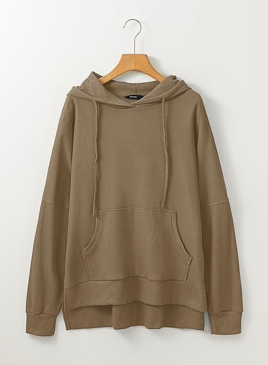 Dokotoo Oversized Hoodies for Women Casual Long Sleeve Waffle Knit Drawstring Side Slit Pullover ... | Amazon (US)