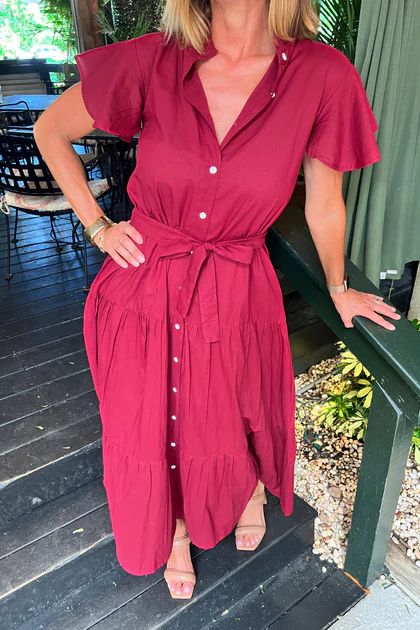 Tradd St. dress, garnet (one solid belt included) | Mimi Seabrook