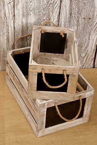 Wood Crate with Chalkboard and Handles White Washed Set 2 | Amazon (US)