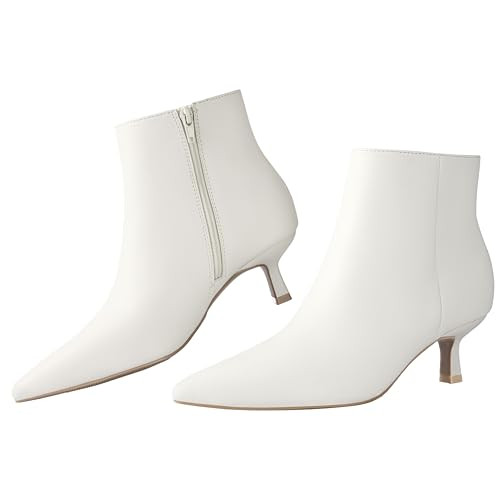 Kitten Heel Ankle Boots for Women - White Kitten Heels Ankle Booties Womens Winter Fall Boots for Women 2025, Dress Shoes, Pointed Toe, Side Zipper, Memory Foam, Leather, Low Heel, Short Boots Comfortable(White 9.5) | Amazon (US)