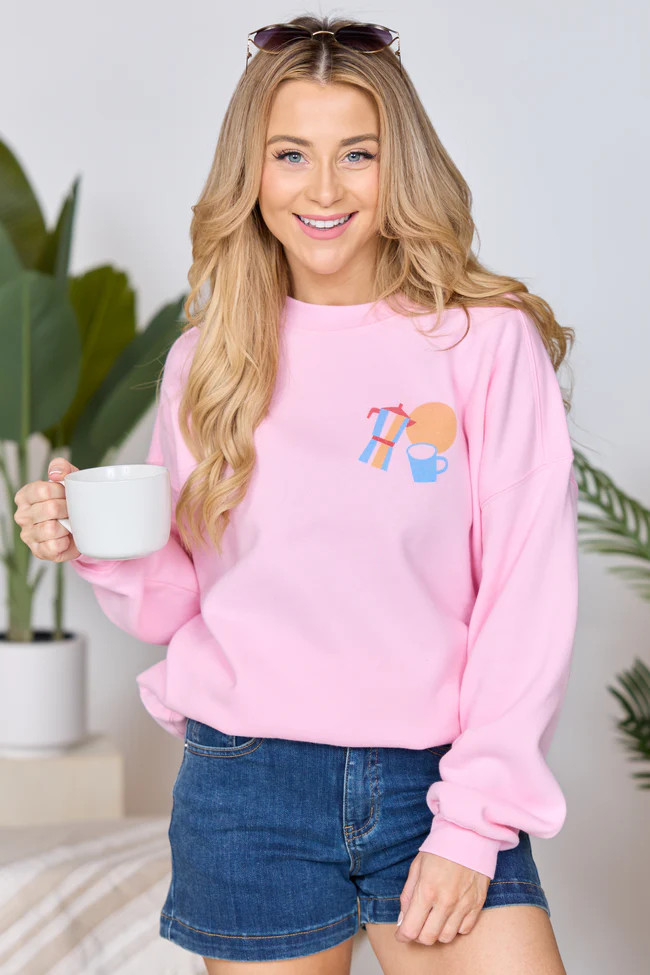 Espresso Light Pink Graphic Sweatshirt SALE | Pink Lily