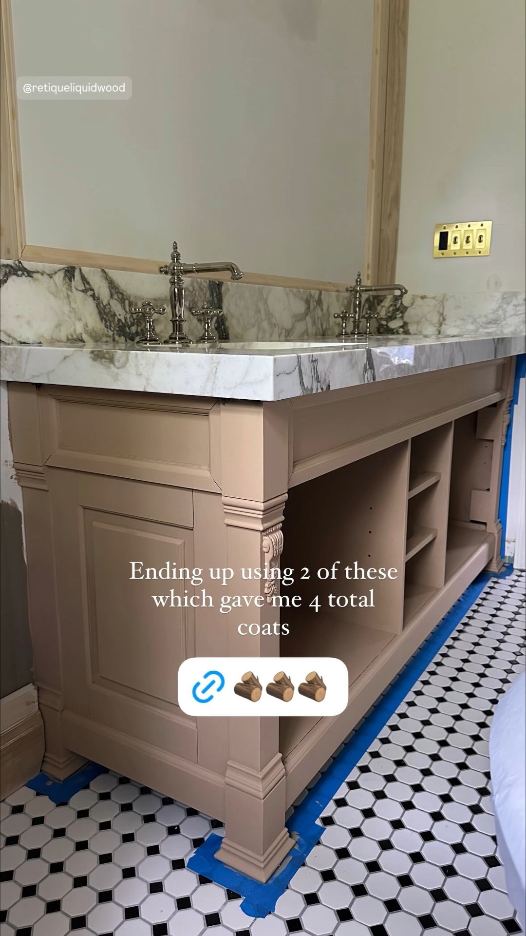 Transforming my existing black bathroom vanity to a wood finish. For the first step I used retiqueit liquid wood and put 4 coats inside and outside, as well as all the doors, drawers and shelves. I needed almost two full jars for this! Next step will be staining! Linking everything here for you! 

#diy #diyproject #homeimprovement #diyprojects #furnitureflip #batbroom #bathroomrenovation 

#LTKFindsUnder100 #LTKHome