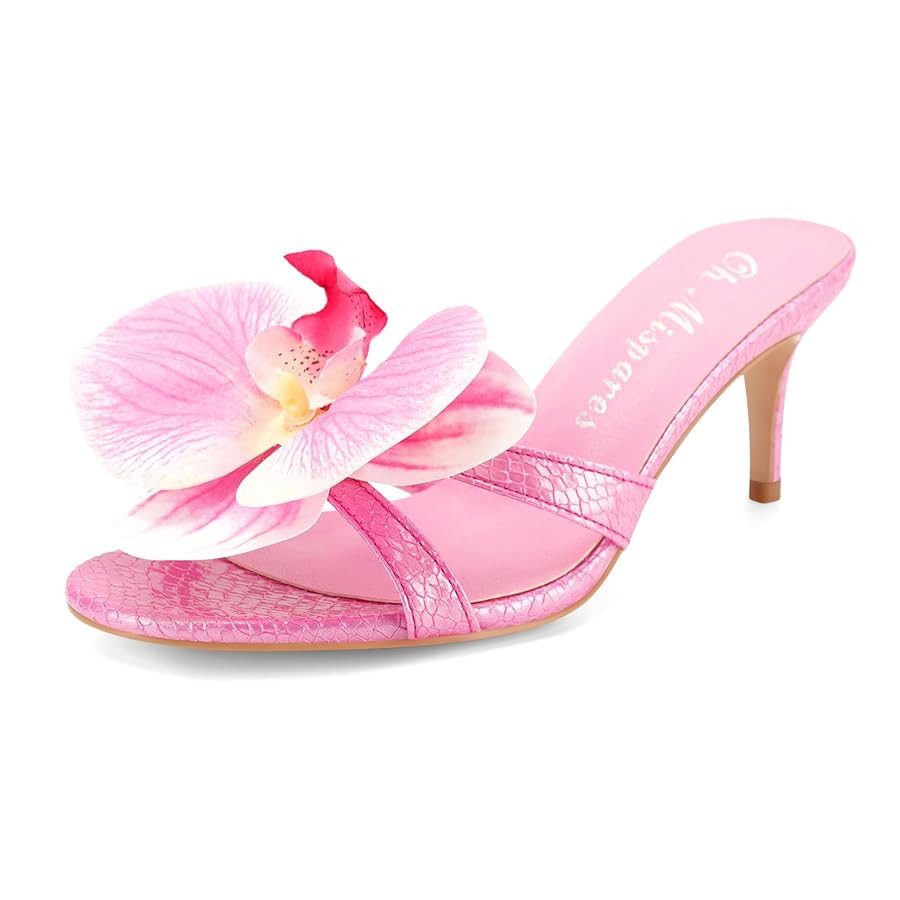 Oh Mispares Orchid Heels for Women Floral Slides Round Open Toe Strappy Stilettos Slip on Heeled ... | Amazon (US)