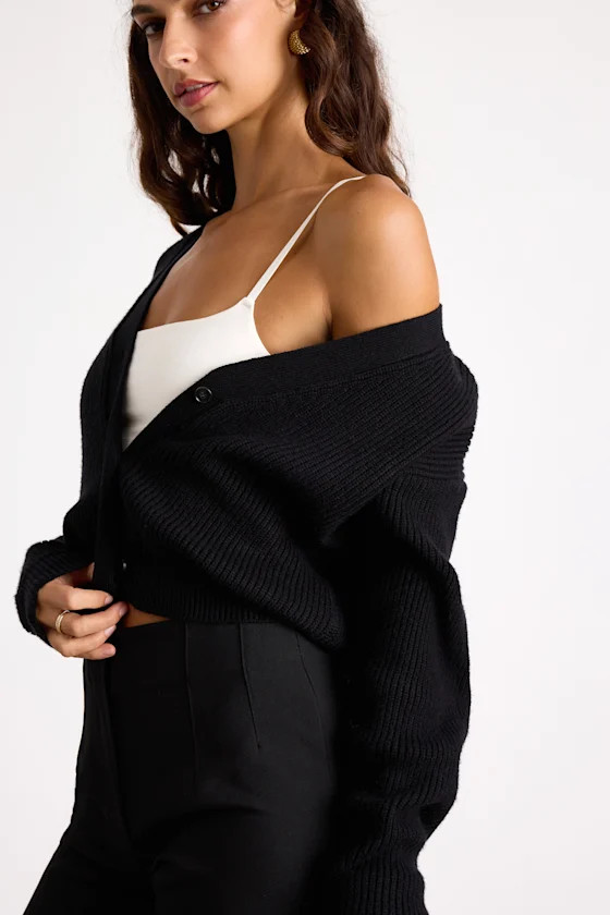 Toasty Babe Black Knit Button-Up Cropped Cardigan | Lulus