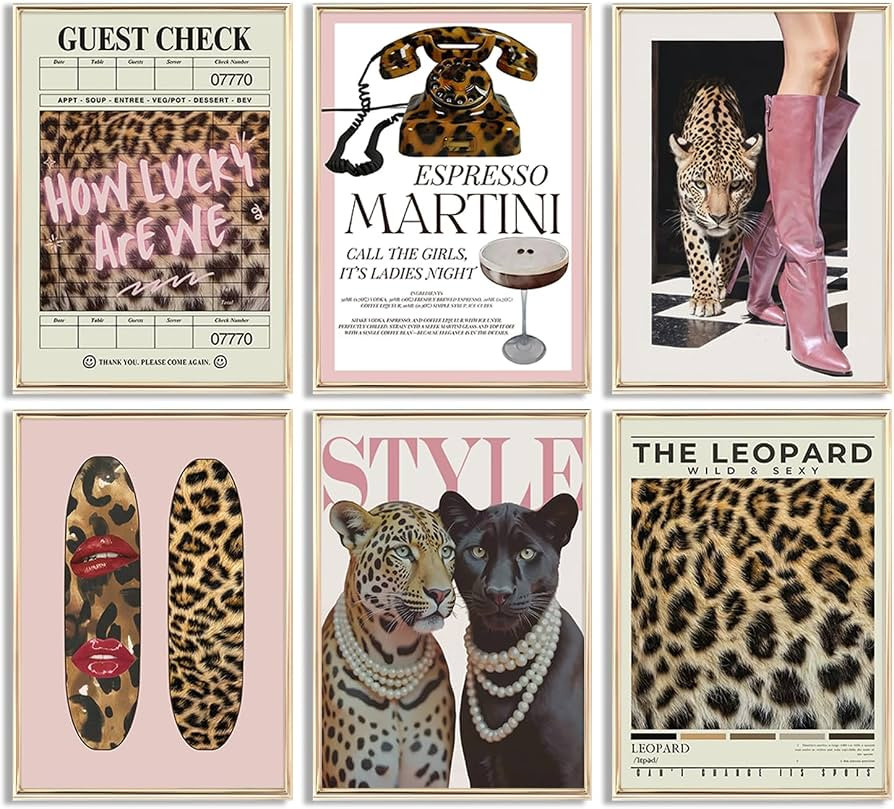 Trendy Pink Leopard Print Wall Art Fashion Woman and Cheetah Pictures Wall Decor Vintage Guest Ch... | Amazon (US)