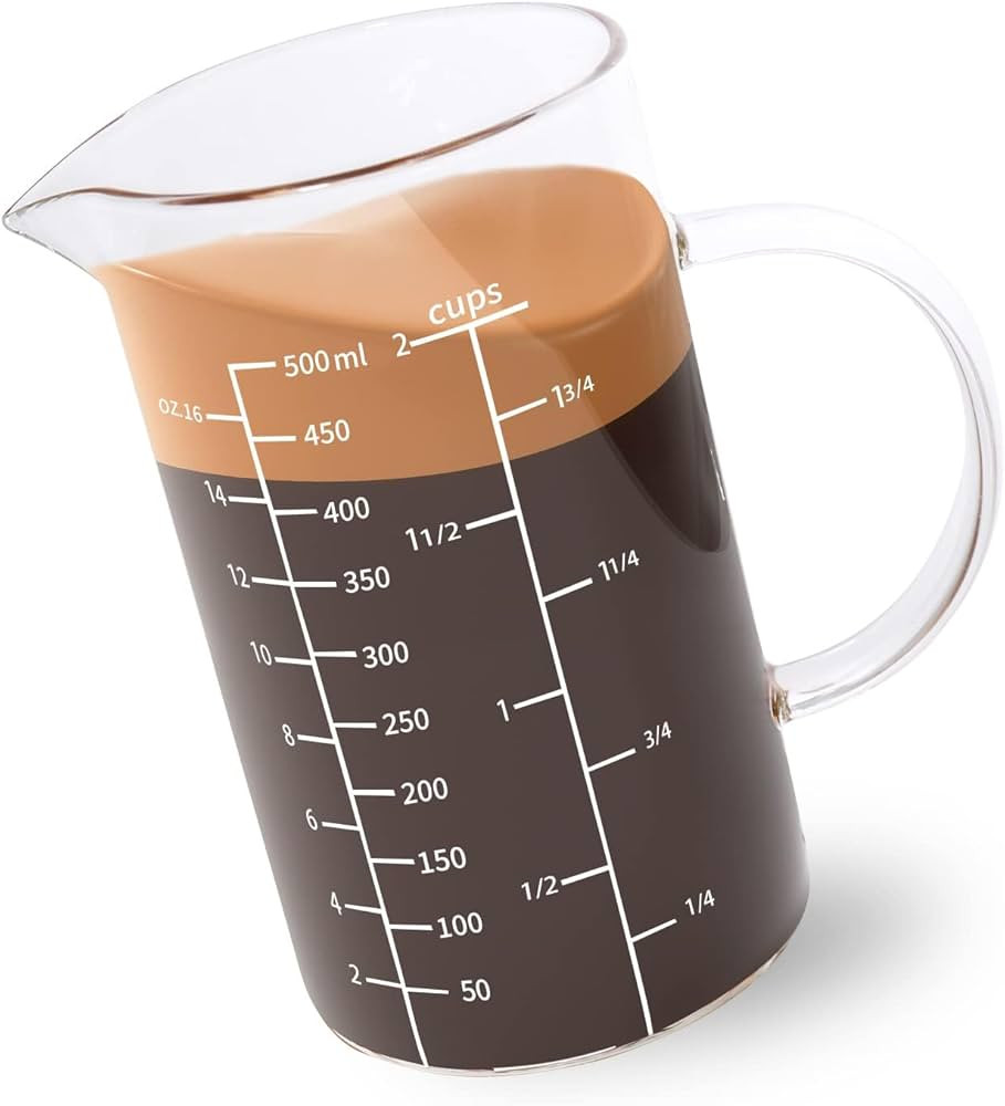 Newness Glass Measuring Cup with Handle, 500 ML (0.5 Liter, 2 Cup) Measuring Cup with Three Scale... | Amazon (US)