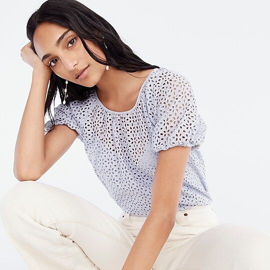 V-back puff-sleeve eyelet top | J.Crew US