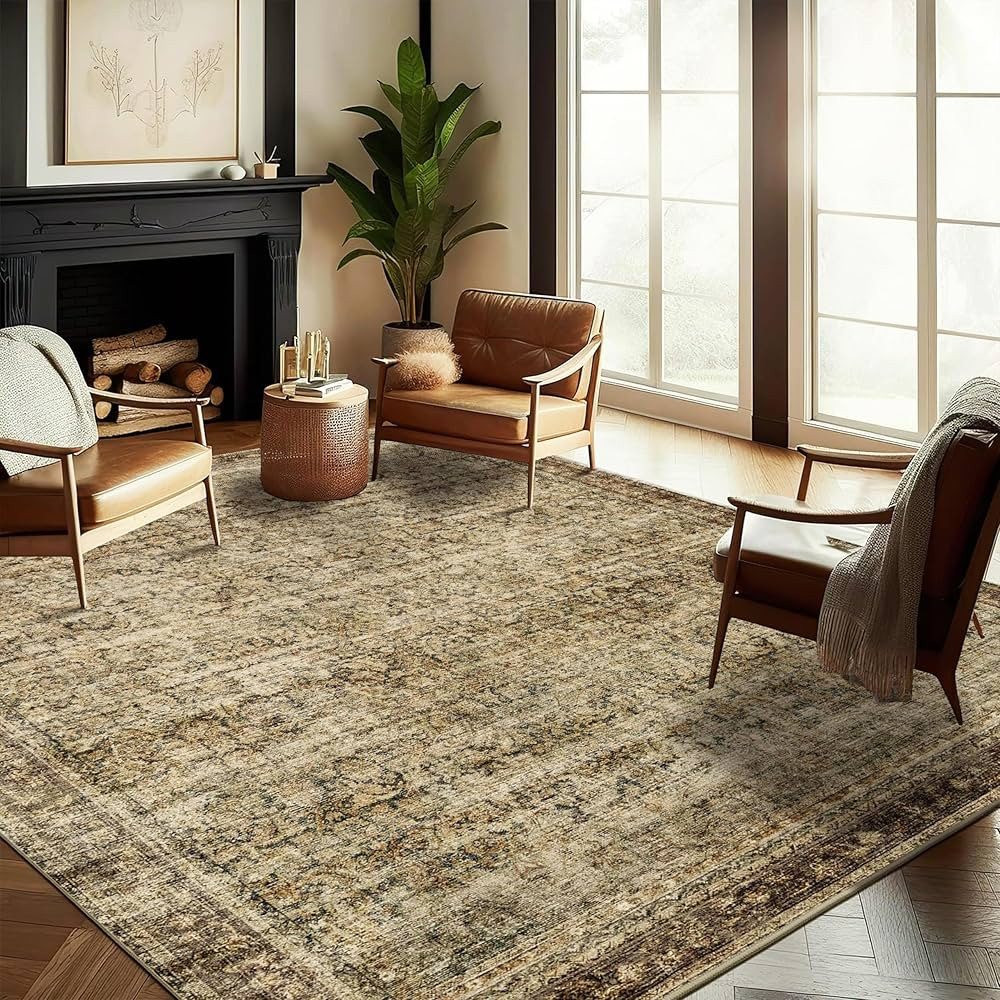 5x7 Washable Area Rug Vintage Brown Traditional Floor Cover Foldable Thin Rug Kitchen Accent Rug ... | Amazon (US)