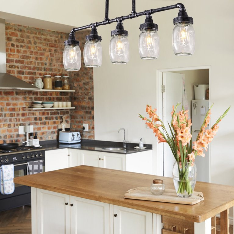 Tochic 5 Light Mason Jar Chandelier Modern Farmhouse Pendant Light Fixture Kitchen Island Dining ... | Walmart (US)