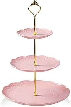 Sweejar 3 Tier Ceramic Cake Stand Wedding, Dessert Cupcake Stand for Tea Party Serving Platter(Ro... | Amazon (US)